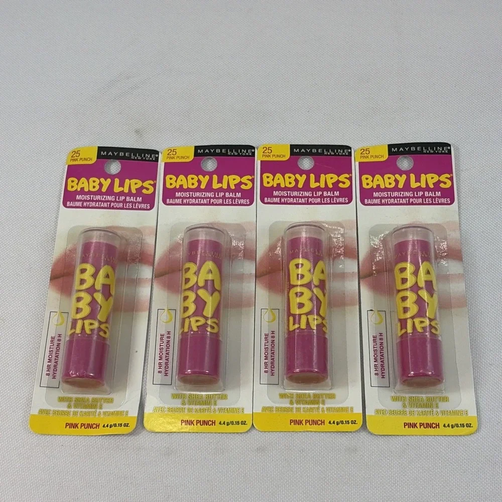 Maybelline Baby Lips Moisturizing Lip Balm Lot Of 4 Pink Punch #25 Flavor New